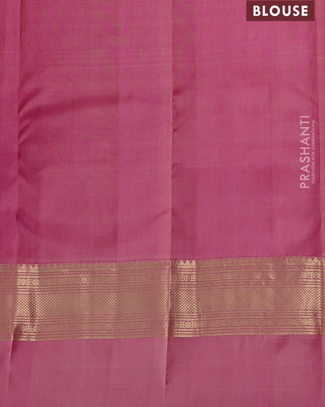 Pure kanchipuram silk saree cream and dual tone pink with zari woven buttas and ganga jamuna border