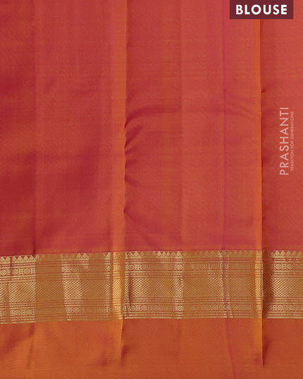 Pure kanchipuram silk saree mango yellow and dual tone pink with zari woven buttas and ganga jamuna border