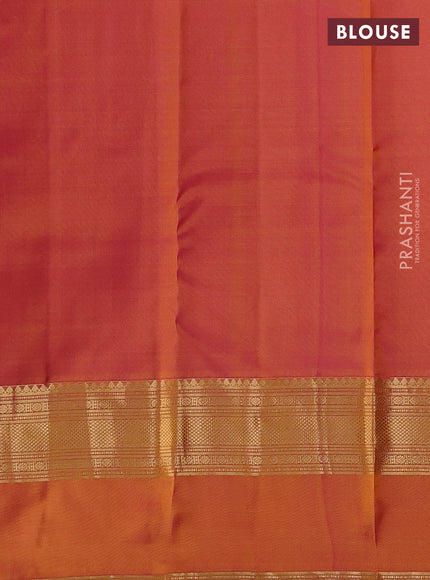 Pure kanchipuram silk saree mango yellow and dual tone pink with zari woven buttas and ganga jamuna border