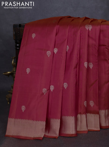 Pure kanchipuram silk saree dual tone orange with thread woven buttas and thread woven border