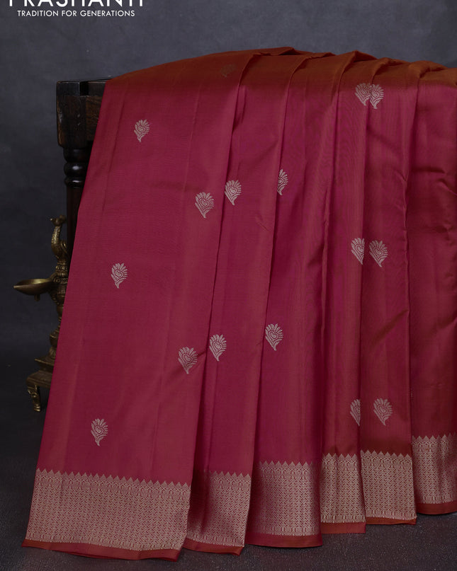 Pure kanchipuram silk saree dual tone orange with thread woven buttas and thread woven border