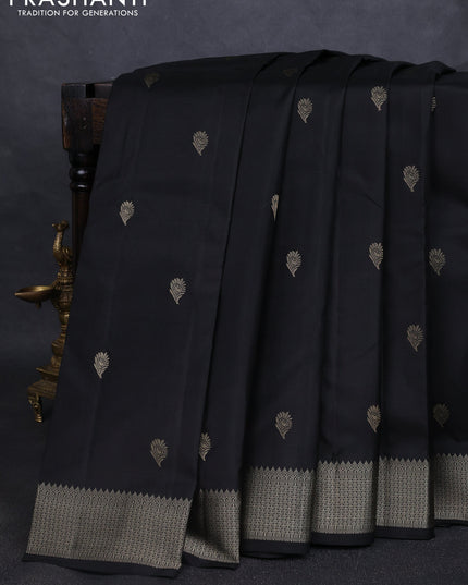 Pure kanchipuram silk saree black with thread woven buttas and thread woven border