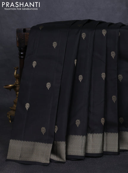 Pure kanchipuram silk saree black with thread woven buttas and thread woven border