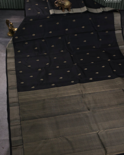 Pure kanchipuram silk saree black with thread woven buttas and thread woven border