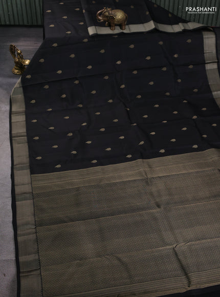 Pure kanchipuram silk saree black with thread woven buttas and thread woven border