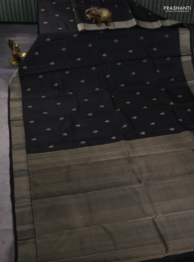 Pure kanchipuram silk saree black with thread woven buttas and thread woven border
