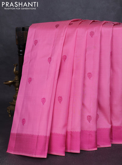 Pure kanchipuram silk saree light pink and pink with thread woven buttas and thread woven border