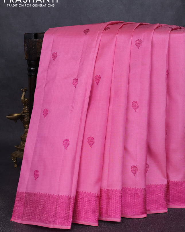 Pure kanchipuram silk saree light pink and pink with thread woven buttas and thread woven border