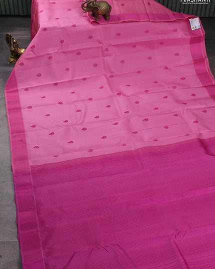 Pure kanchipuram silk saree light pink and pink with thread woven buttas and thread woven border