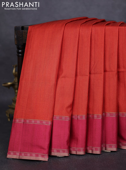 Art tussar saree orange and pink with plain body and rettapet zari woven border