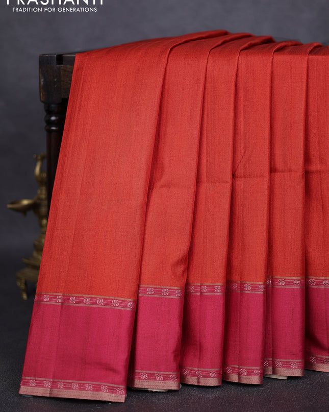 Art tussar saree orange and pink with plain body and rettapet zari woven border