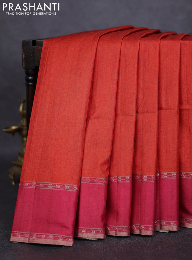 Art tussar saree orange and pink with plain body and rettapet zari woven border