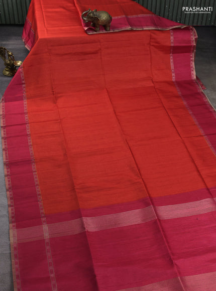 Art tussar saree orange and pink with plain body and rettapet zari woven border