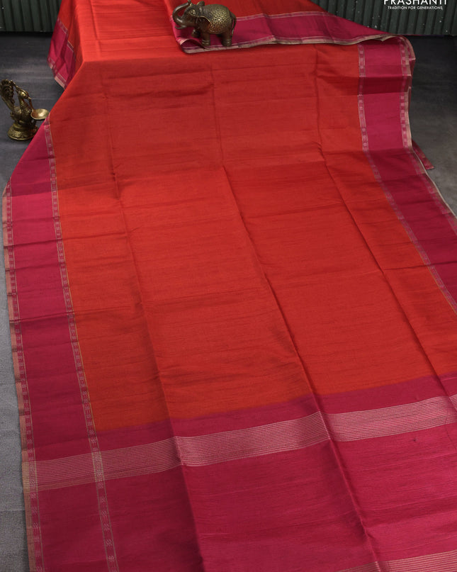 Art tussar saree orange and pink with plain body and rettapet zari woven border
