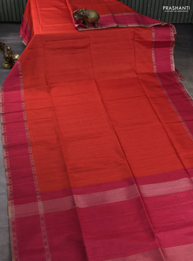 Art tussar saree orange and pink with plain body and rettapet zari woven border