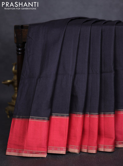 Art tussar saree black and red with plain body and rettapet zari woven border