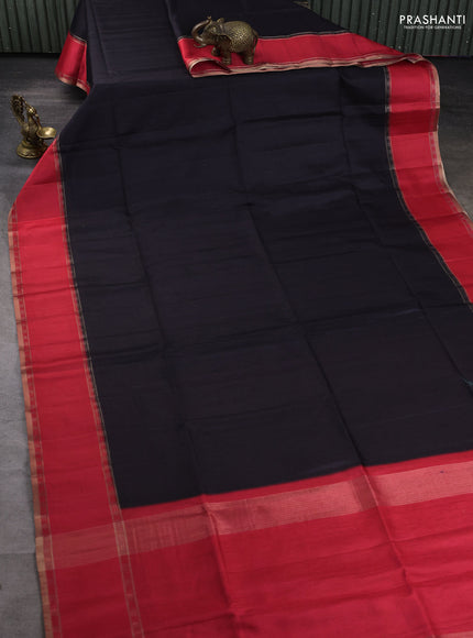 Art tussar saree black and red with plain body and rettapet zari woven border