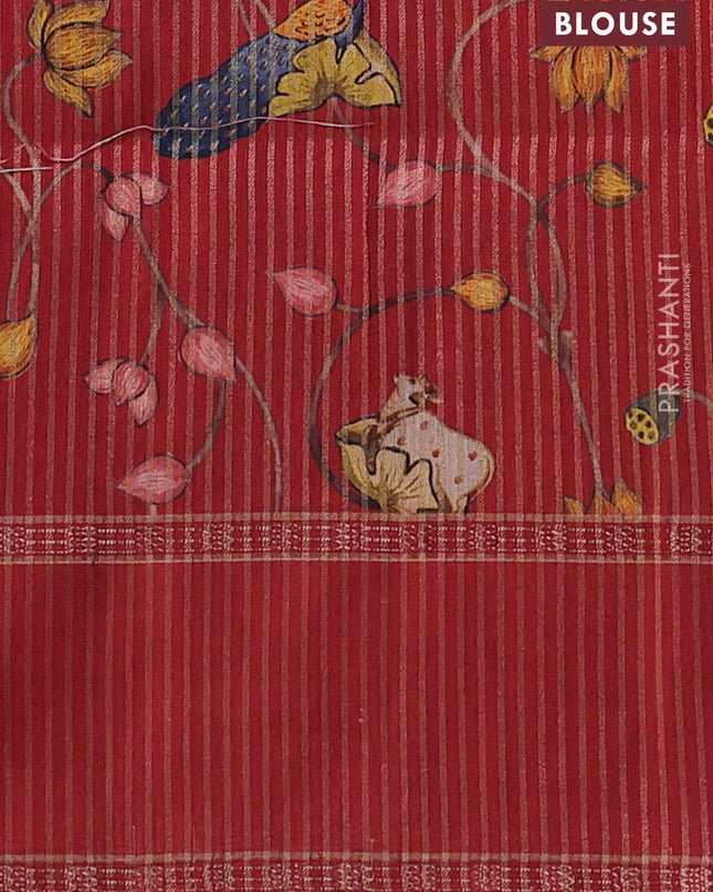 Art tussar saree yellow and maroon with plain body and rettapet zari woven border