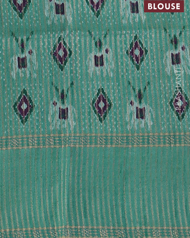 Art tussar saree deep jamun and teal green with plain body and rettapet zari woven border