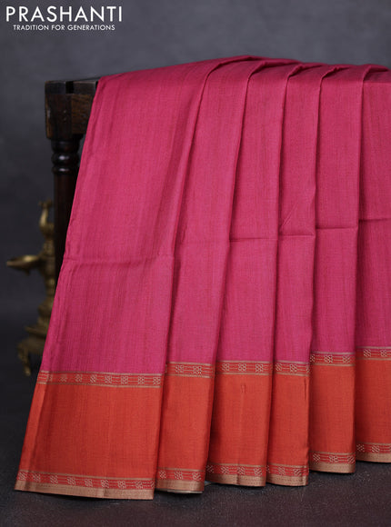 Art tussar saree pink and orange with plain body and rettapet zari woven border
