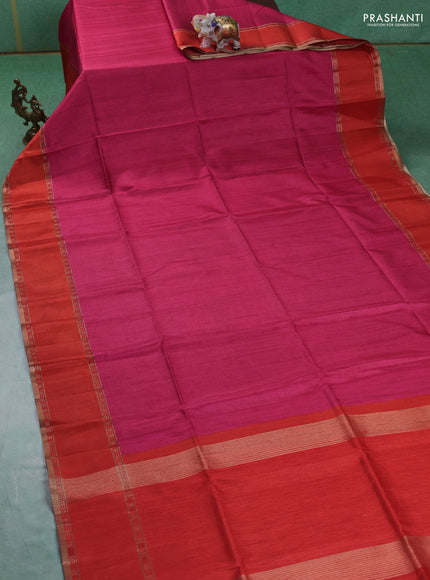 Art tussar saree pink and orange with plain body and rettapet zari woven border
