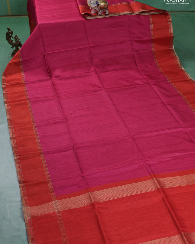 Art tussar saree pink and orange with plain body and rettapet zari woven border