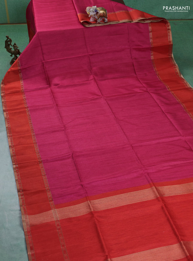 Art tussar saree pink and orange with plain body and rettapet zari woven border