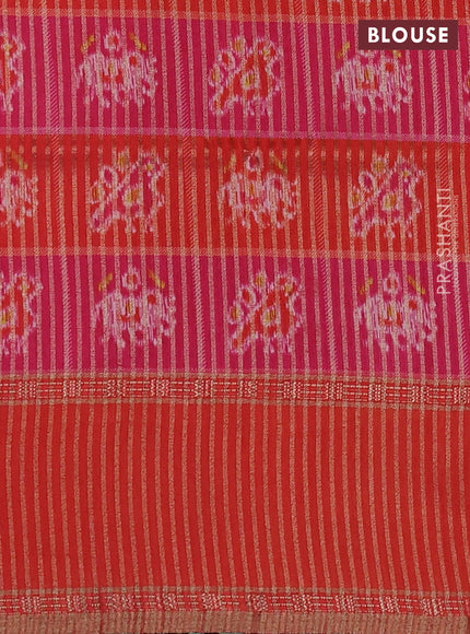 Art tussar saree pink and orange with plain body and rettapet zari woven border