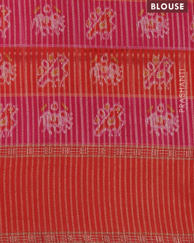 Art tussar saree pink and orange with plain body and rettapet zari woven border