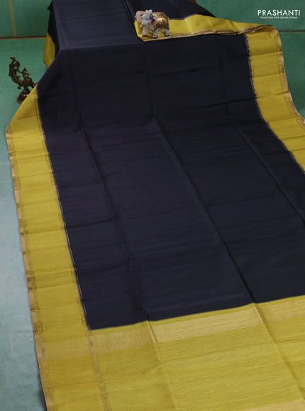Art tussar saree black and lime yellow with plain body and rettapet zari woven border