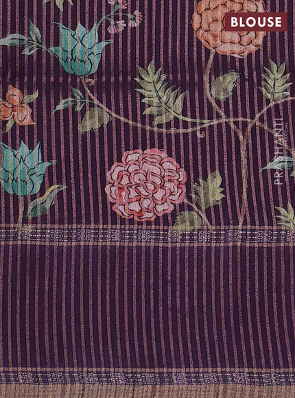 Art tussar saree teal green and deep purple with plain body and rettapet zari woven border