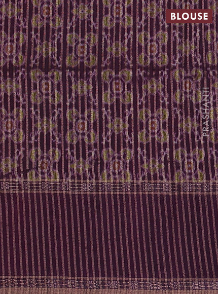 Art tussar saree light green and deep purple with plain body and rettapet zari woven border
