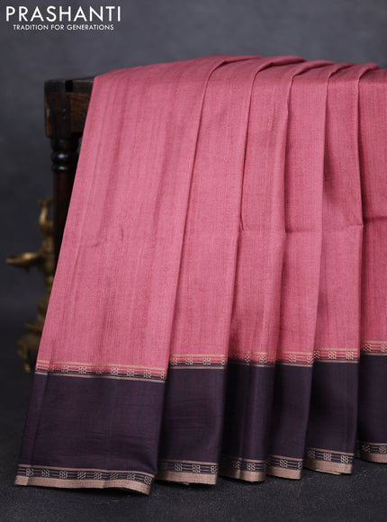 Art tussar saree maroon shade and deep jamun with plain body and rettapet zari woven border
