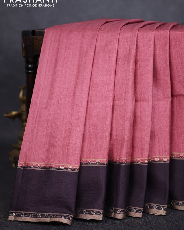 Art tussar saree maroon shade and deep jamun with plain body and rettapet zari woven border
