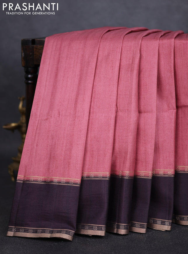 Art tussar saree maroon shade and deep jamun with plain body and rettapet zari woven border