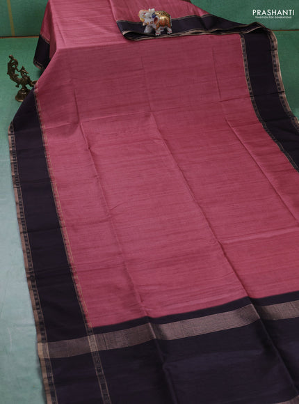 Art tussar saree maroon shade and deep jamun with plain body and rettapet zari woven border