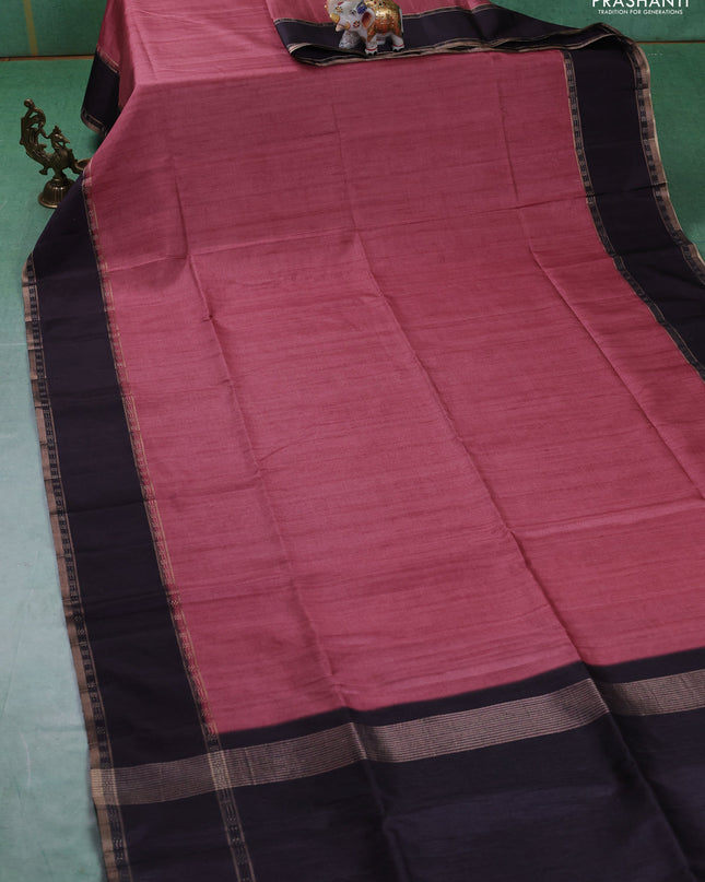 Art tussar saree maroon shade and deep jamun with plain body and rettapet zari woven border