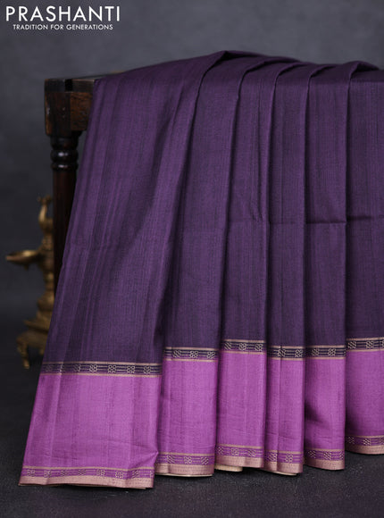 Art tussar saree deep jamun and lavender with plain body and rettapet zari woven border