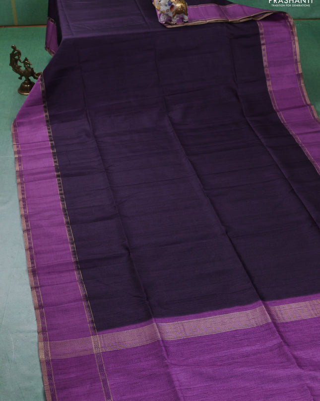 Art tussar saree deep jamun and lavender with plain body and rettapet zari woven border