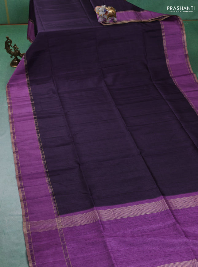 Art tussar saree deep jamun and lavender with plain body and rettapet zari woven border