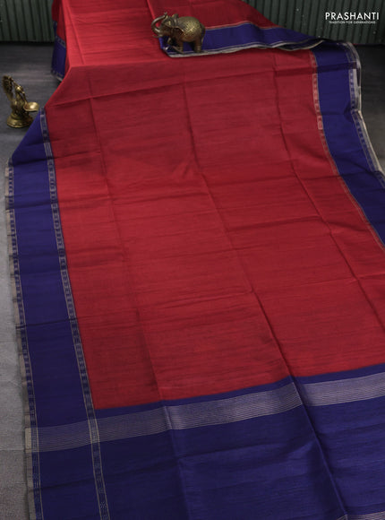 Art tussar saree red and blue with plain body and rettapet zari woven border