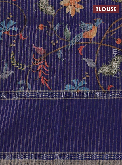 Art tussar saree red and blue with plain body and rettapet zari woven border