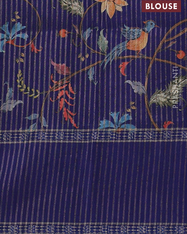 Art tussar saree red and blue with plain body and rettapet zari woven border