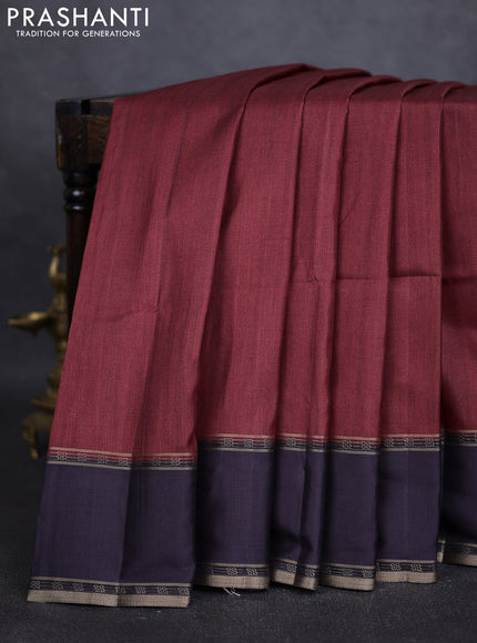 Art tussar saree maroon and navy blue with plain body and rettapet zari woven border