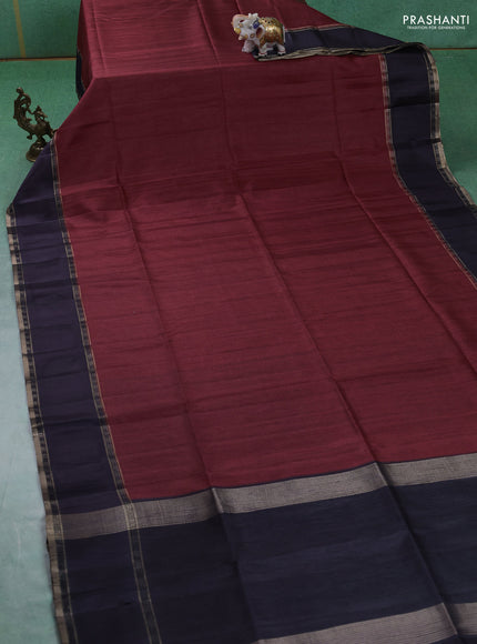 Art tussar saree maroon and navy blue with plain body and rettapet zari woven border