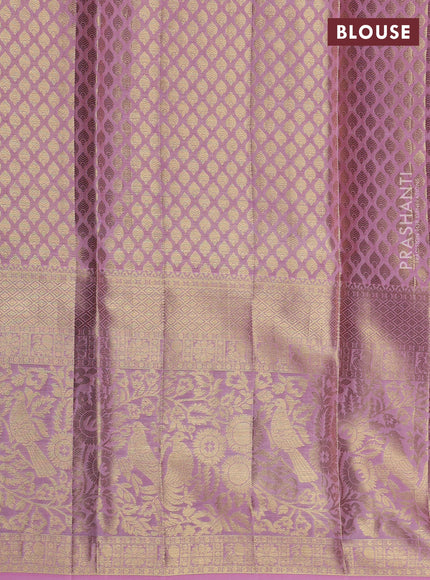 Pure kanchipuram unstitched silk lehenga maroon and light pink with allover zari woven brocade weaves and long rich zari woven border