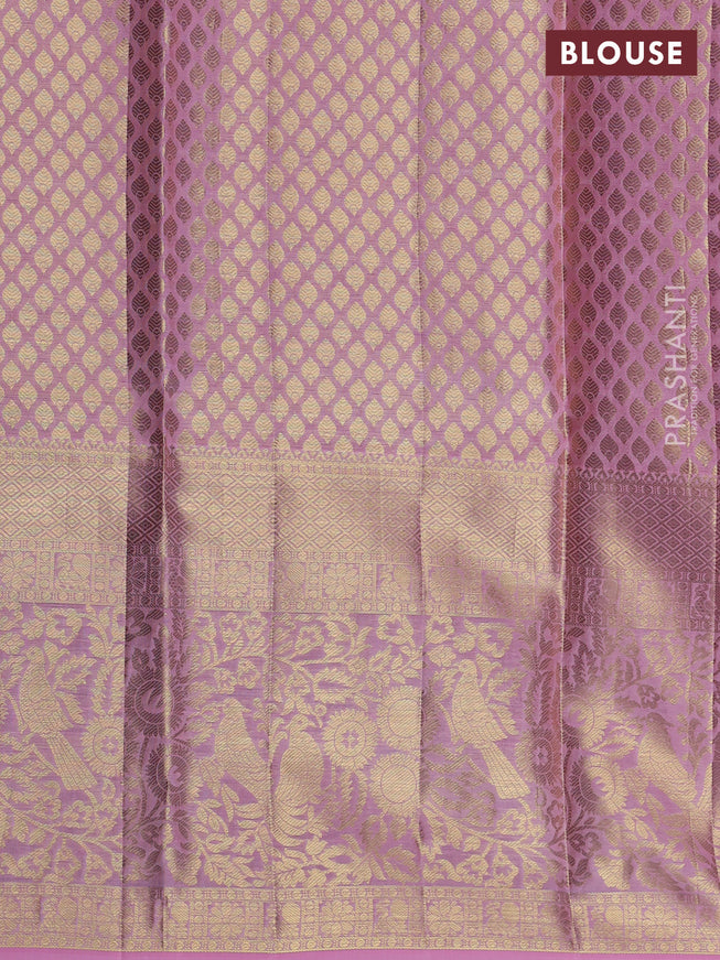 Pure kanchipuram unstitched silk lehenga maroon and light pink with allover zari woven brocade weaves and long rich zari woven border