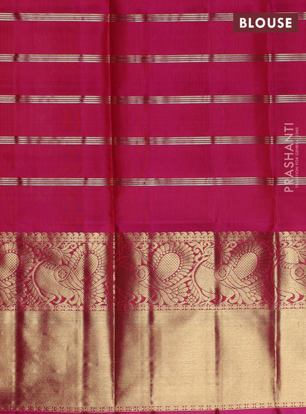 Pure kanchipuram unstitched silk  lehenga mustard yellow and pink with allover zari checks & buttas and long annam zari woven border