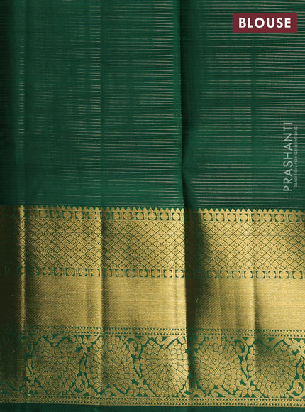 Pure kanchipuram unstitched silk lehenga peach pink and green with allover zari checks & buttas and long zari woven border