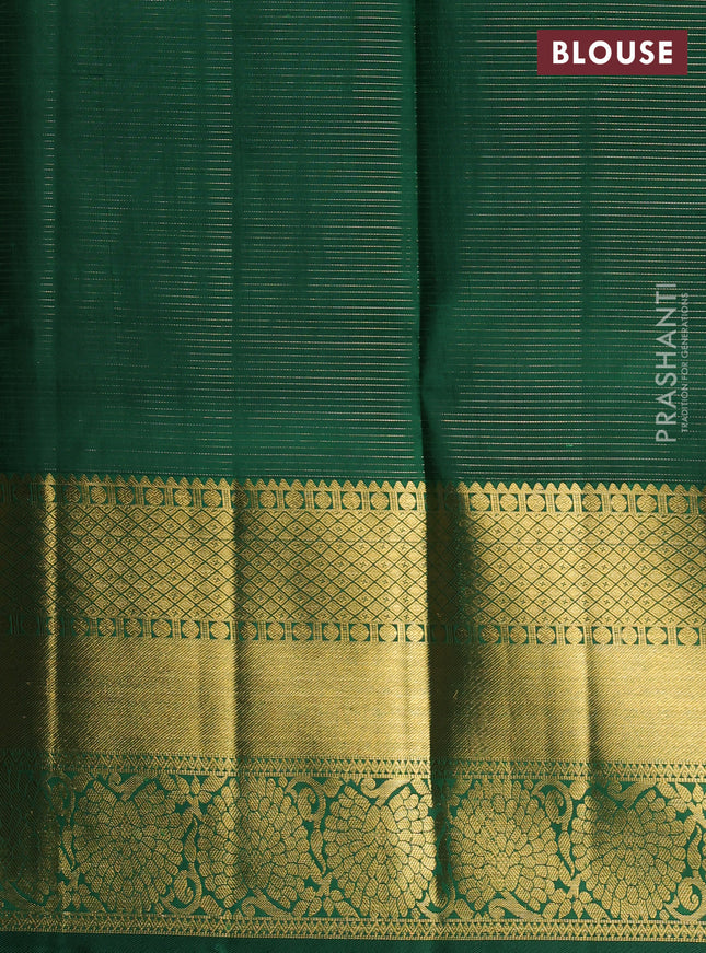 Pure kanchipuram unstitched silk lehenga peach pink and green with allover zari checks & buttas and long zari woven border
